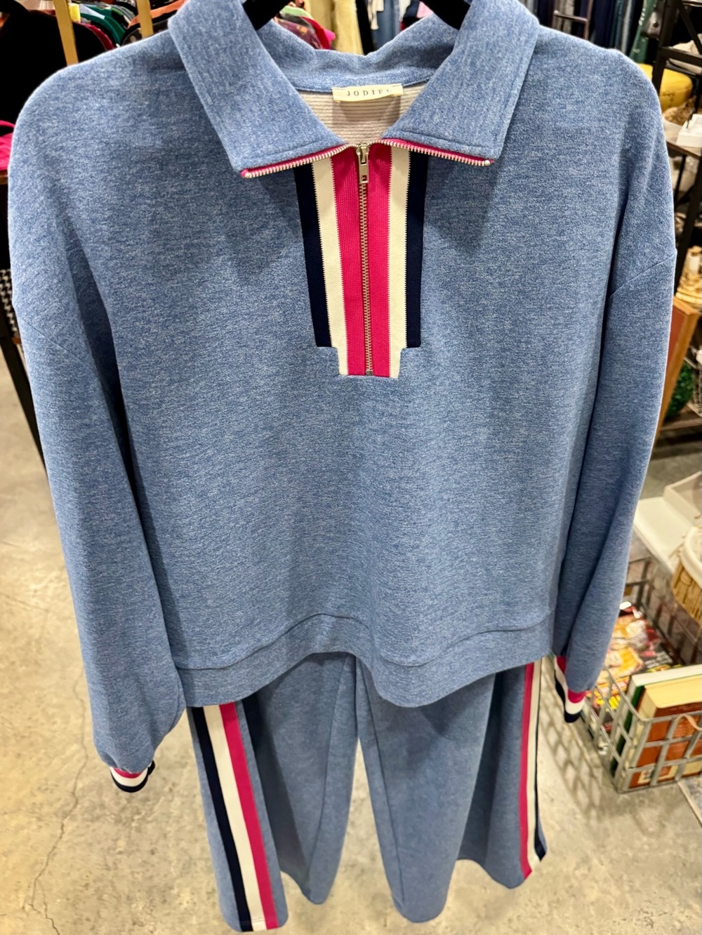JODIFL Light Blue Two-Piece Set with Pink, Navy & White Stripes